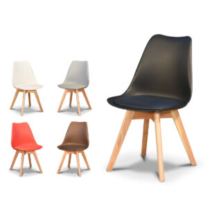 BST01 – SILLA PLASTICA TIPO EAMES CON COJIN Y PATAS DE MAD