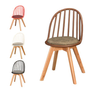 BSP01 – SILLA PLASTICA RETRO CON COJIN Y PATAS DE MADERA