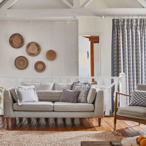 Tela decorativa para tapicería con textura de tejido amplio – Ragdale Mist